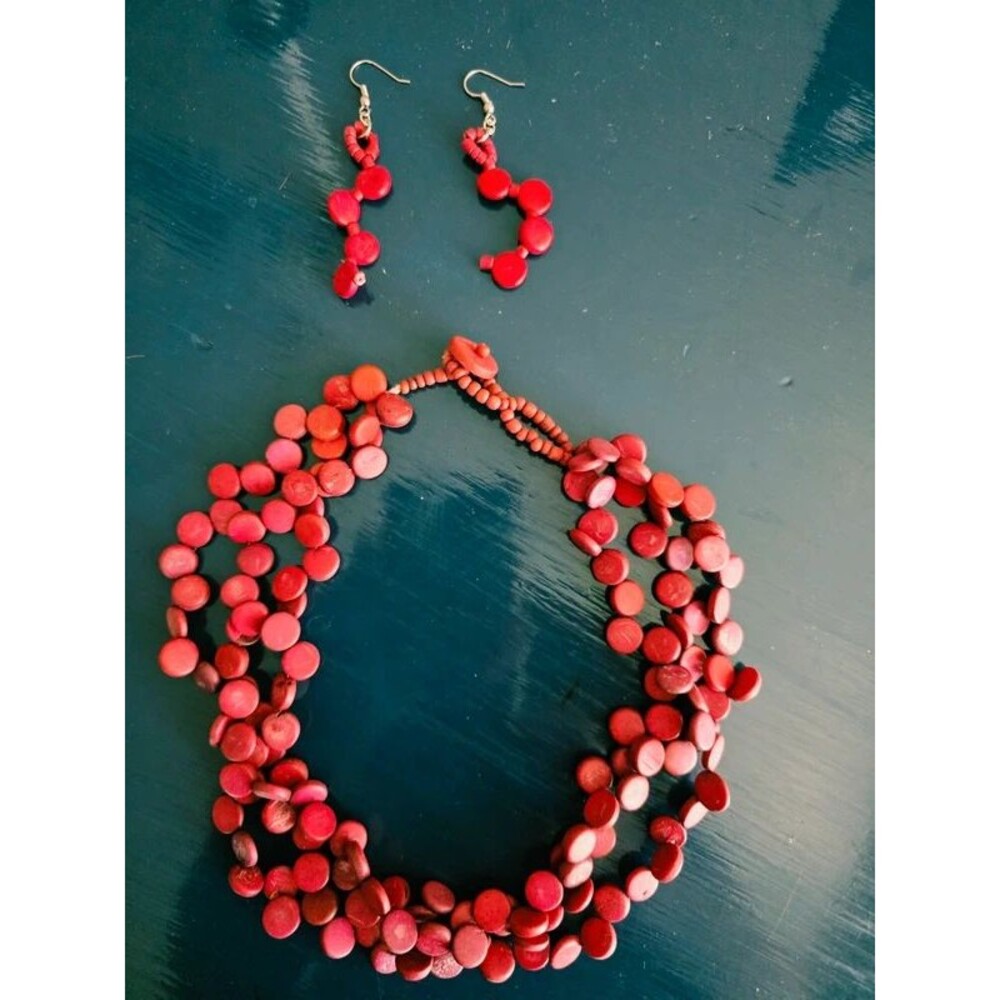 Red Statement Necklace & Earrings Set vintage